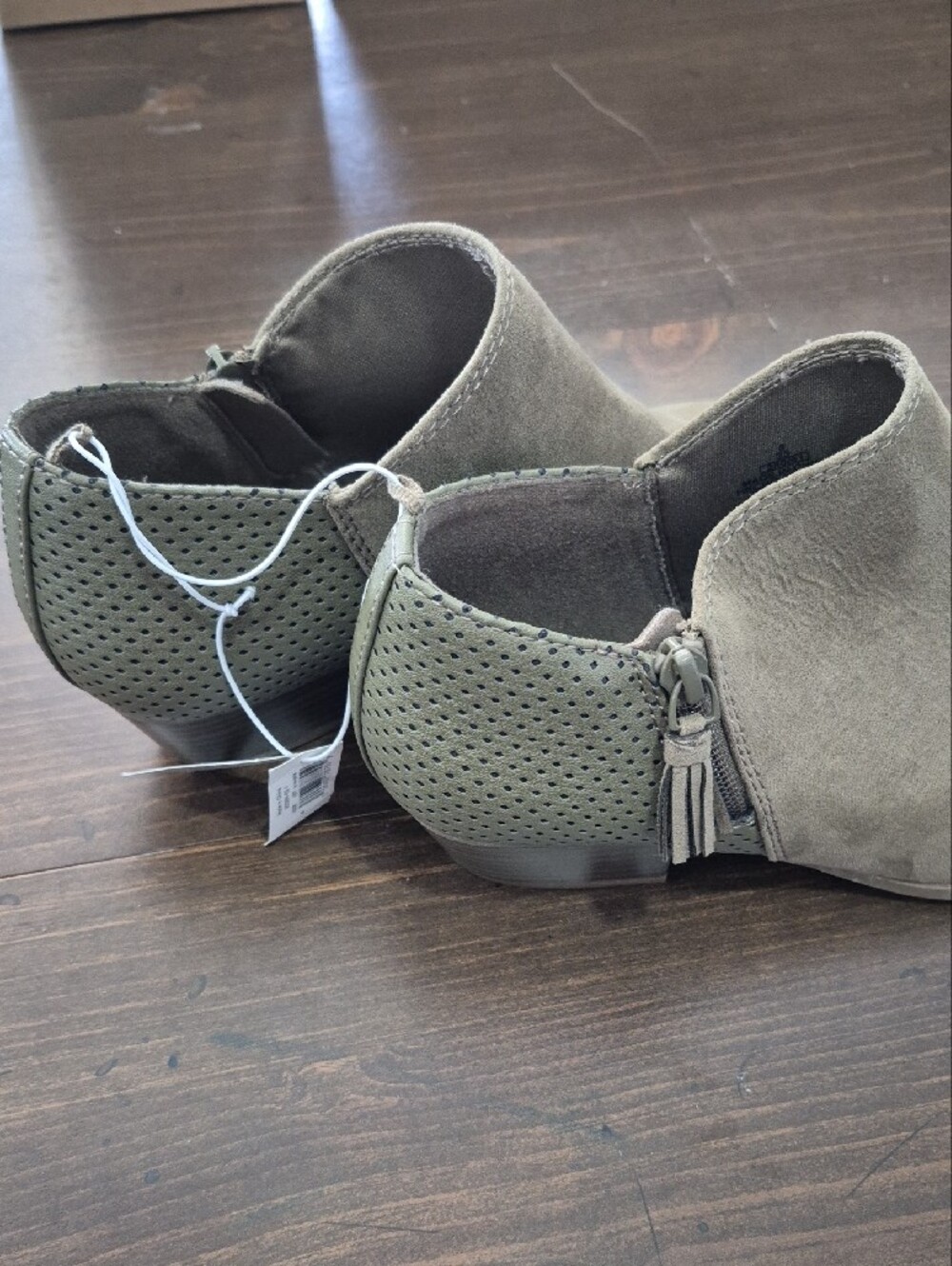 Old Navy Olive Suede Ankle Booties - Picture 3 of 7